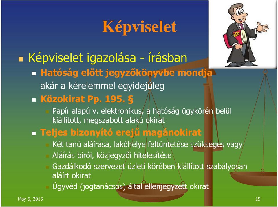elektronikus, a hatóság ügykörén belül kiállított, megszabott alakú okirat Teljes bizonyító erejű magánokirat Két tanú