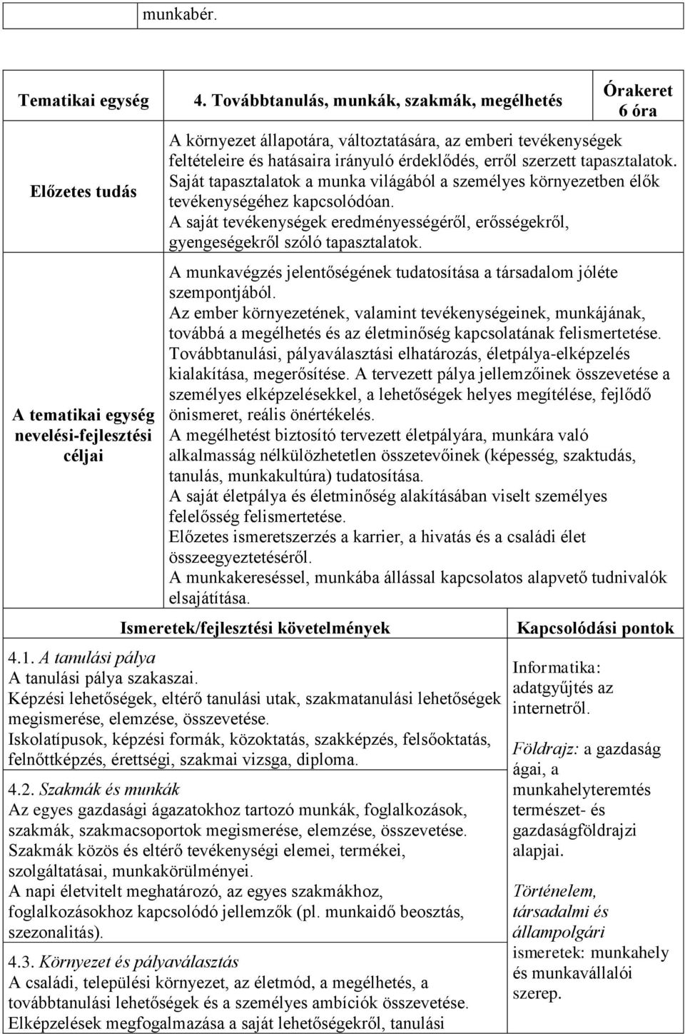 Saját tapasztalatok a munka világából a személyes környezetben élők tevékenységéhez kapcsolódóan. A saját tevékenységek eredményességéről, erősségekről, gyengeségekről szóló tapasztalatok.