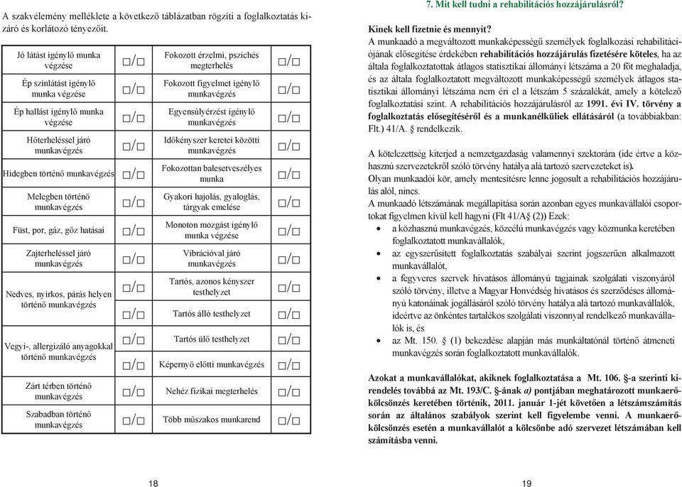 Füst, por, gáz, g z hatásai Zajterheléssel járó munkavégzés Nedves, nyirkos, párás helyen történ munkavégzés Vegyi-, allergizáló anyagokkal történ munkavégzés / / / Fokozott érzelmi, pszichés
