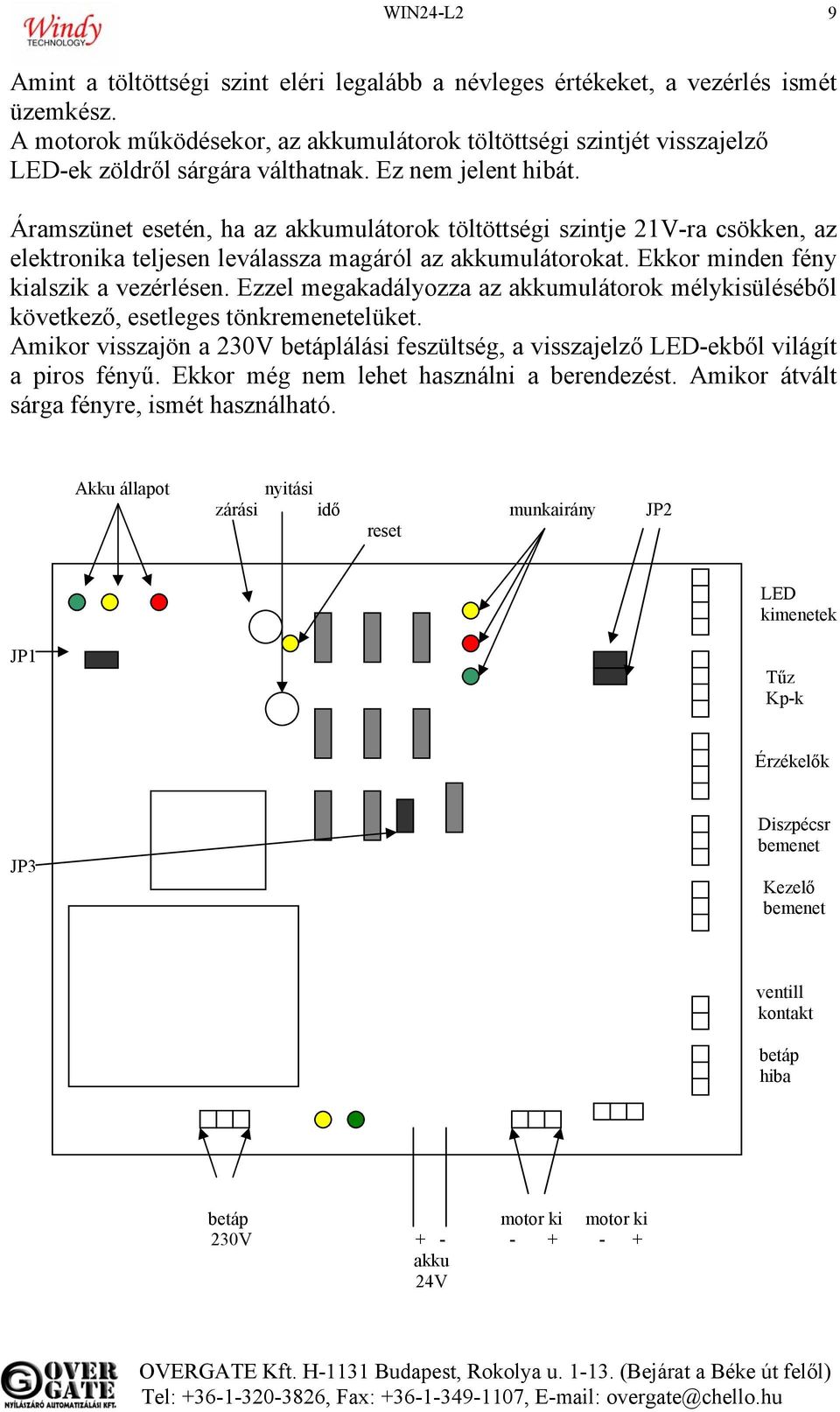 Áramszünet esetén, ha az akkumulátorok töltöttségi szintje 21V-ra csökken, az elektronika teljesen leválassza magáról az akkumulátorokat. Ekkor minden fény kialszik a vezérlésen.