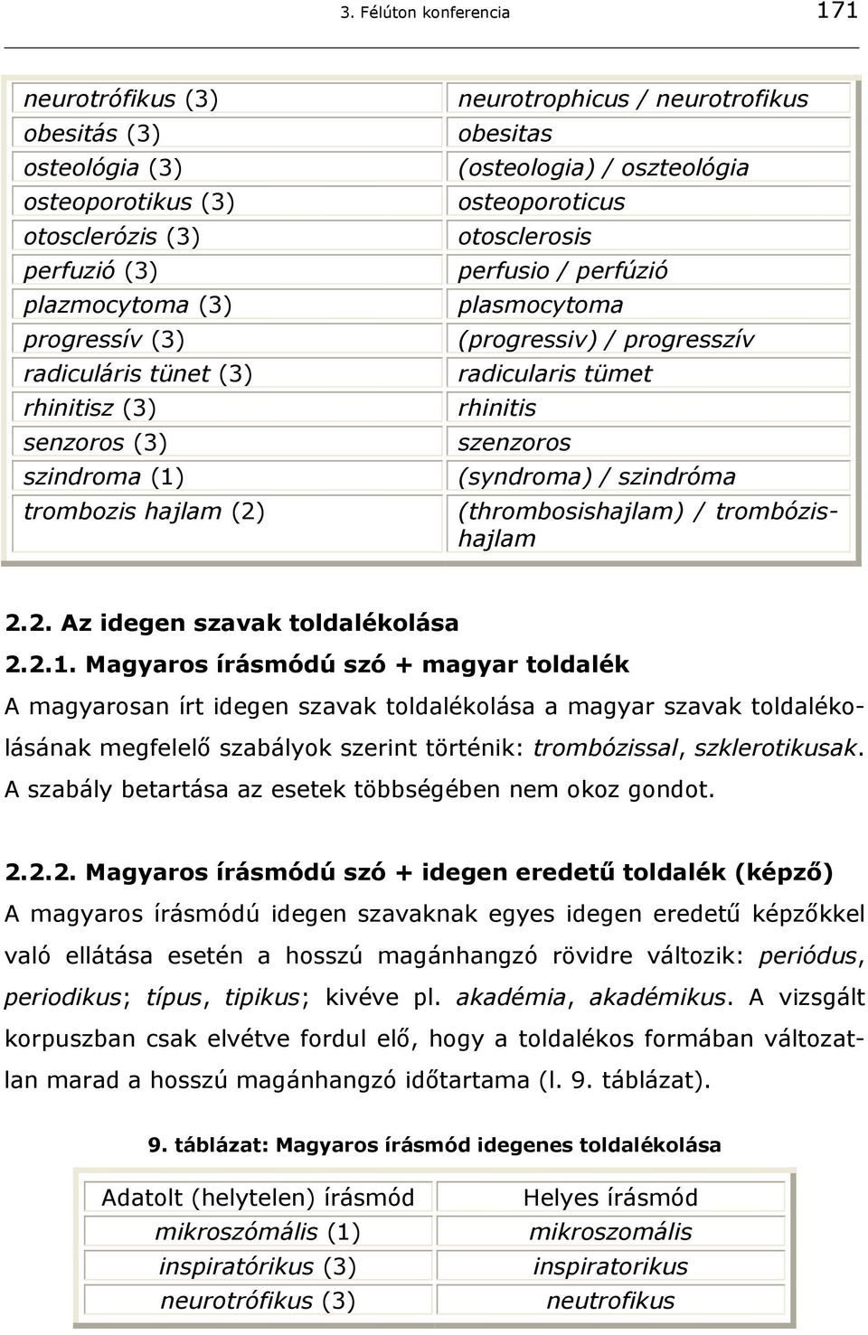 radicularis tümet rhinitis szenzoros (syndroma) / szindróma (thrombosishajlam) / trombózishajlam 2.2. Az idegen szavak toldalékolása 2.2.1.