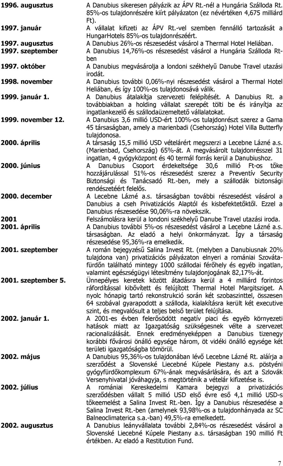 október A Danubius megvásárolja a londoni székhelyű Danube Travel utazási irodát. 1998.