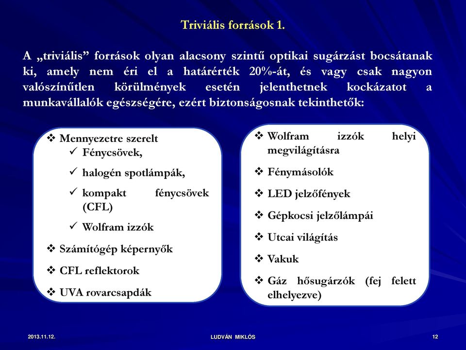valószínűtlen körülmények esetén jelenthetnek kockázatot a munkavállalók egészségére, ezért biztonságosnak tekinthetők: Mennyezetre szerelt