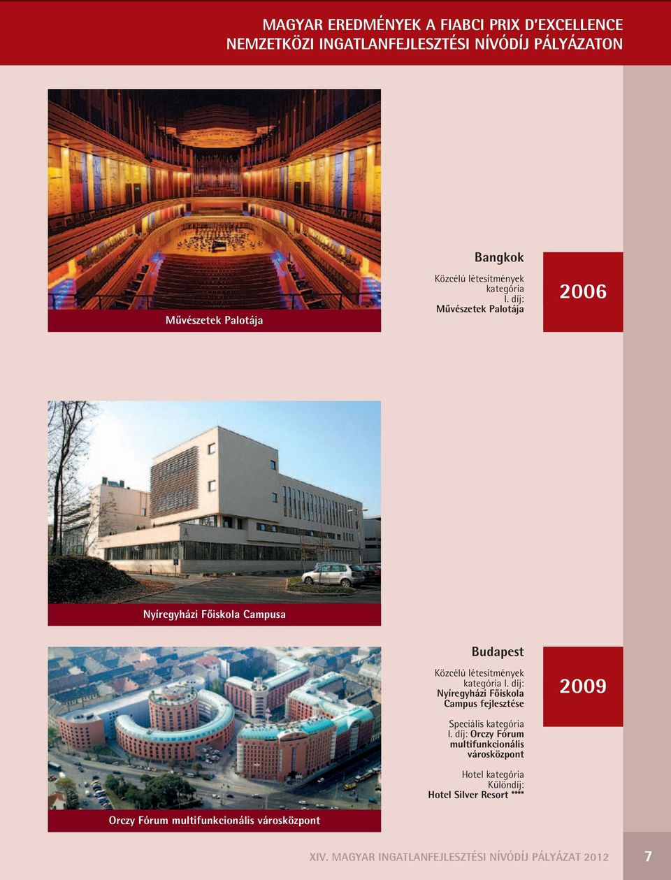 díj: Mûvészetek Palotája 2006 Nyíregyházi Főiskola Campusa Orczy Fórum multifunkcionális városközpont Budapest Közcélú  díj: