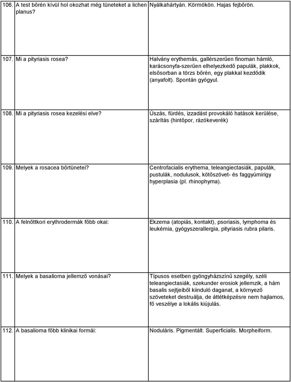 Mi a pityriasis rosea kezelési elve? Úszás, fürdés, izzadást provokáló hatások kerülése, szárítás (hintőpor, rázókeverék) 109. Melyek a rosacea bőrtünetei?