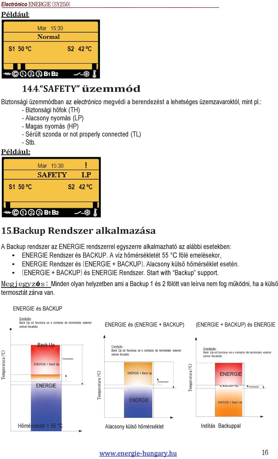 Backup Rendszer alkalmazása A Backup rendszer az ENERGIE rendszerrel egyszerre alkalmazható az alábbi esetekben: ENERGIE Rendszer és BACKUP.