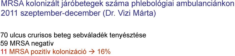 Vizi Márta) 70 ulcus crurisos beteg sebváladék