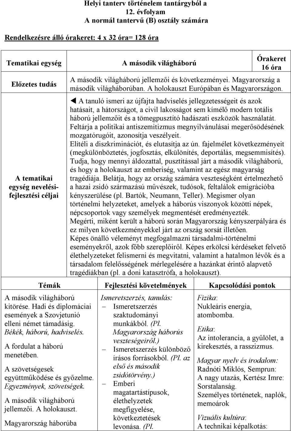 második világháború jellemzői és következményei. Magyarország a második világháborúban. A holokauszt Európában és Magyarországon.