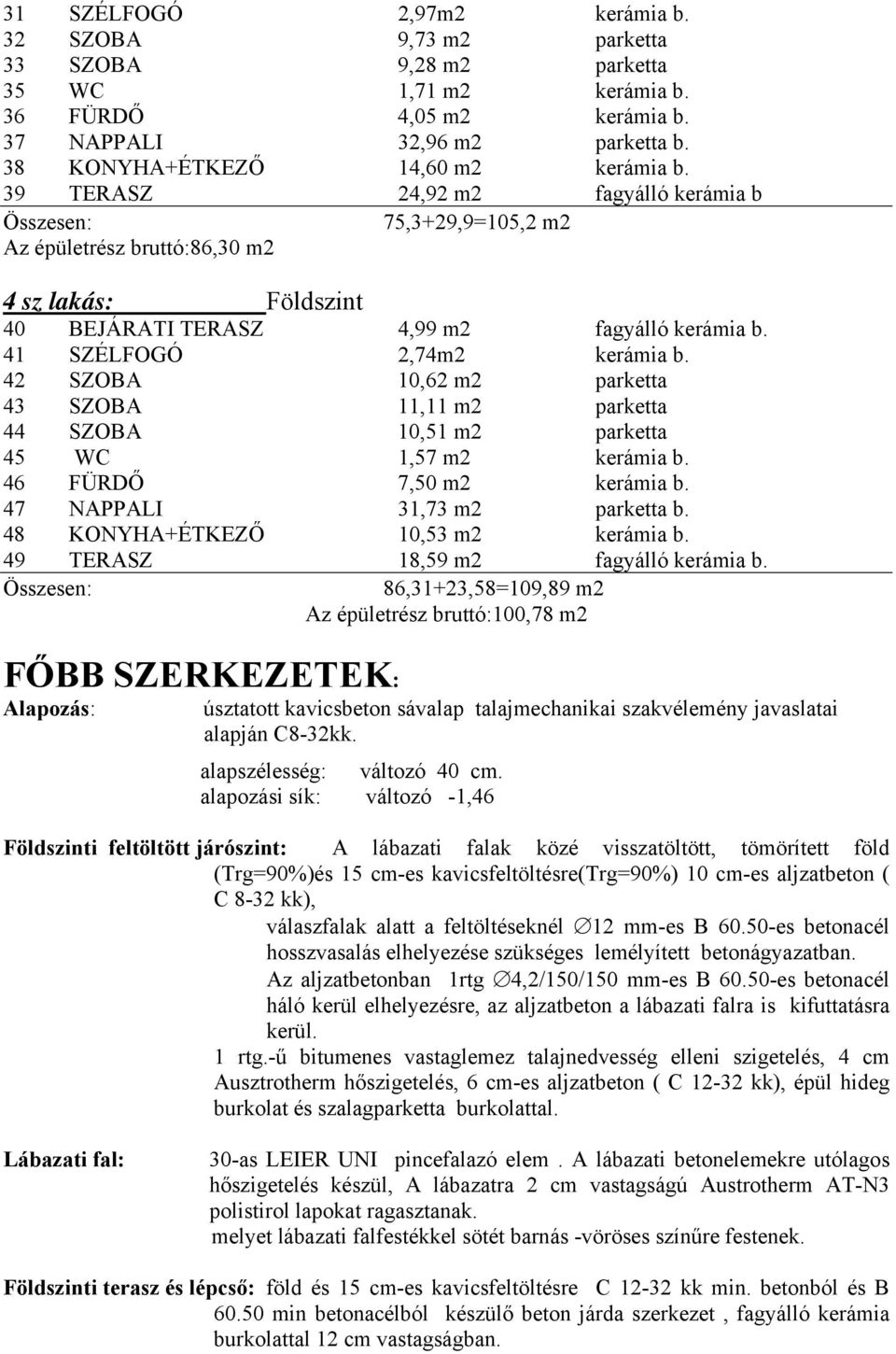 41 SZÉLFOGÓ 2,74m2 kerámia b. 42 SZOBA 10,62 m2 parketta 43 SZOBA 11,11 m2 parketta 44 SZOBA 10,51 m2 parketta 45 WC 1,57 m2 kerámia b. 46 FÜRDŐ 7,50 m2 kerámia b. 47 NAPPALI 31,73 m2 parketta b.