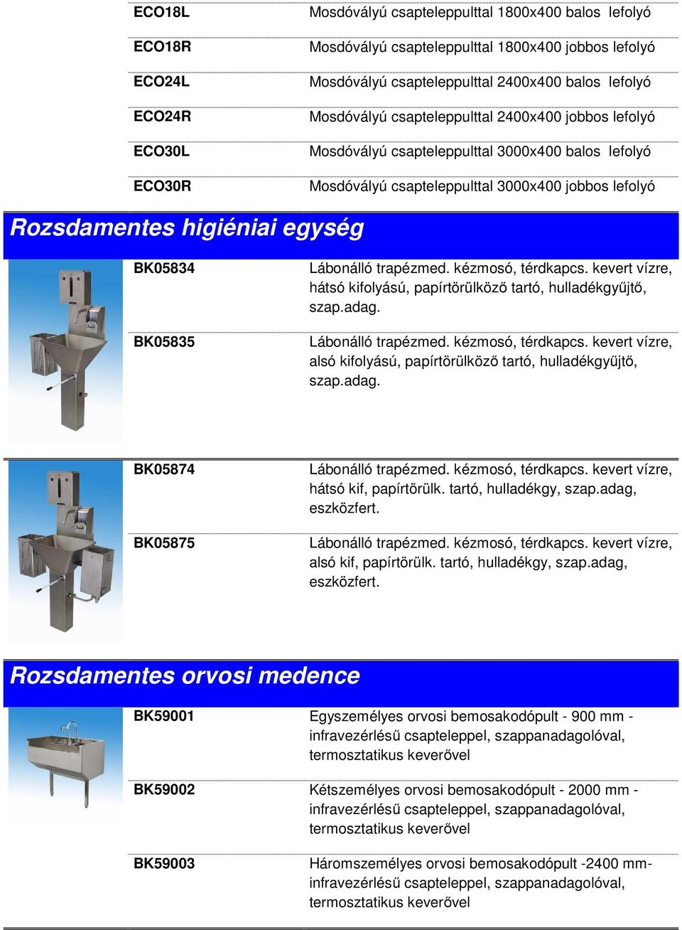 BK05835 Lábonálló trapézmed. kézmosó, térdkapcs. kevert vízre, hátsó kifolyású, papírtörülköző tartó, hulladékgyűjtő, szap.adag. Lábonálló trapézmed. kézmosó, térdkapcs. kevert vízre, alsó kifolyású, papírtörülköző tartó, hulladékgyűjtő, szap.