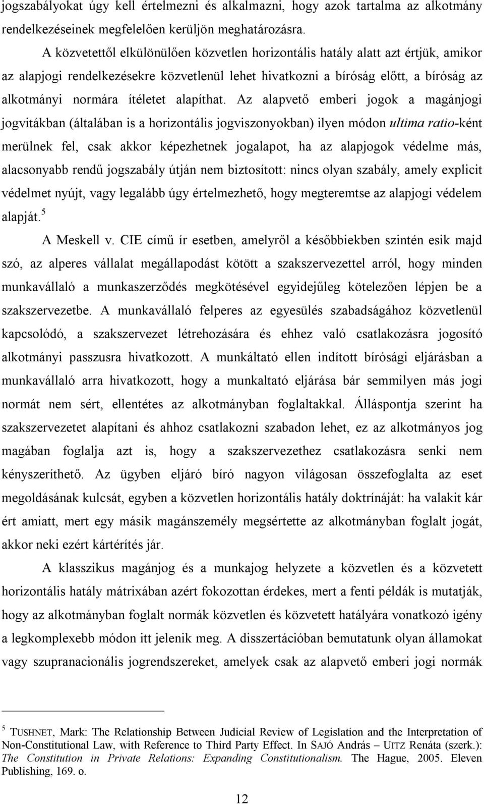 A közvetettől elkülönülően közvetlen horizontális hatály alatt azt értjük, amikor az alapjogi rendelkezésekre közvetlenül lehet hivatkozni a bíróság előtt, a bíróság az alkotmányi normára ítéletet