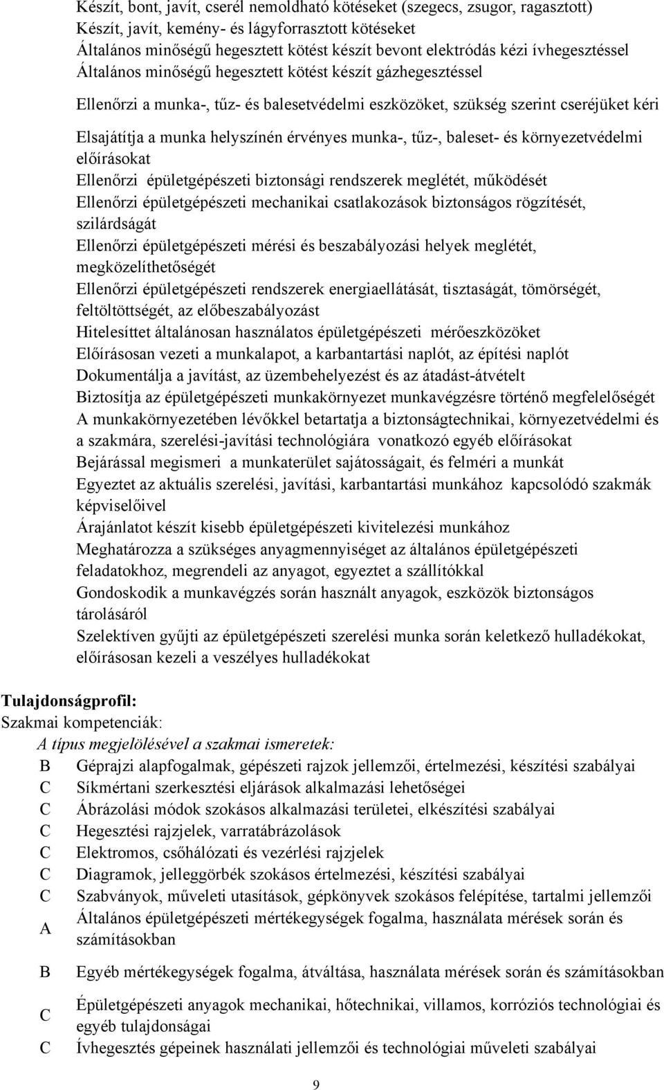 érvényes munka-, tűz-, baleset- és környezetvédelmi előírásokat Ellenőrzi épületgépészeti biztonsági rendszerek meglétét, működését Ellenőrzi épületgépészeti mechanikai csatlakozások biztonságos