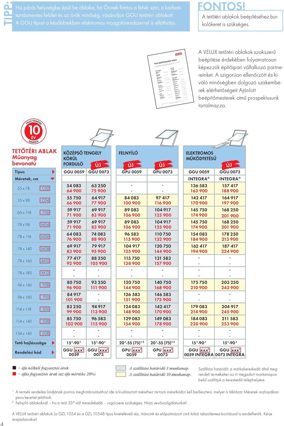 VELUX BEÉPÍTŐMESTEREK LISTÁJA A listán való szereplést tanfolyamaink elvégzéséhez és referenciamunkák bemutatásához kötjük. Az ajánlott beépítőmesterek munkájáért a VELUX felelősséget nem vállal.