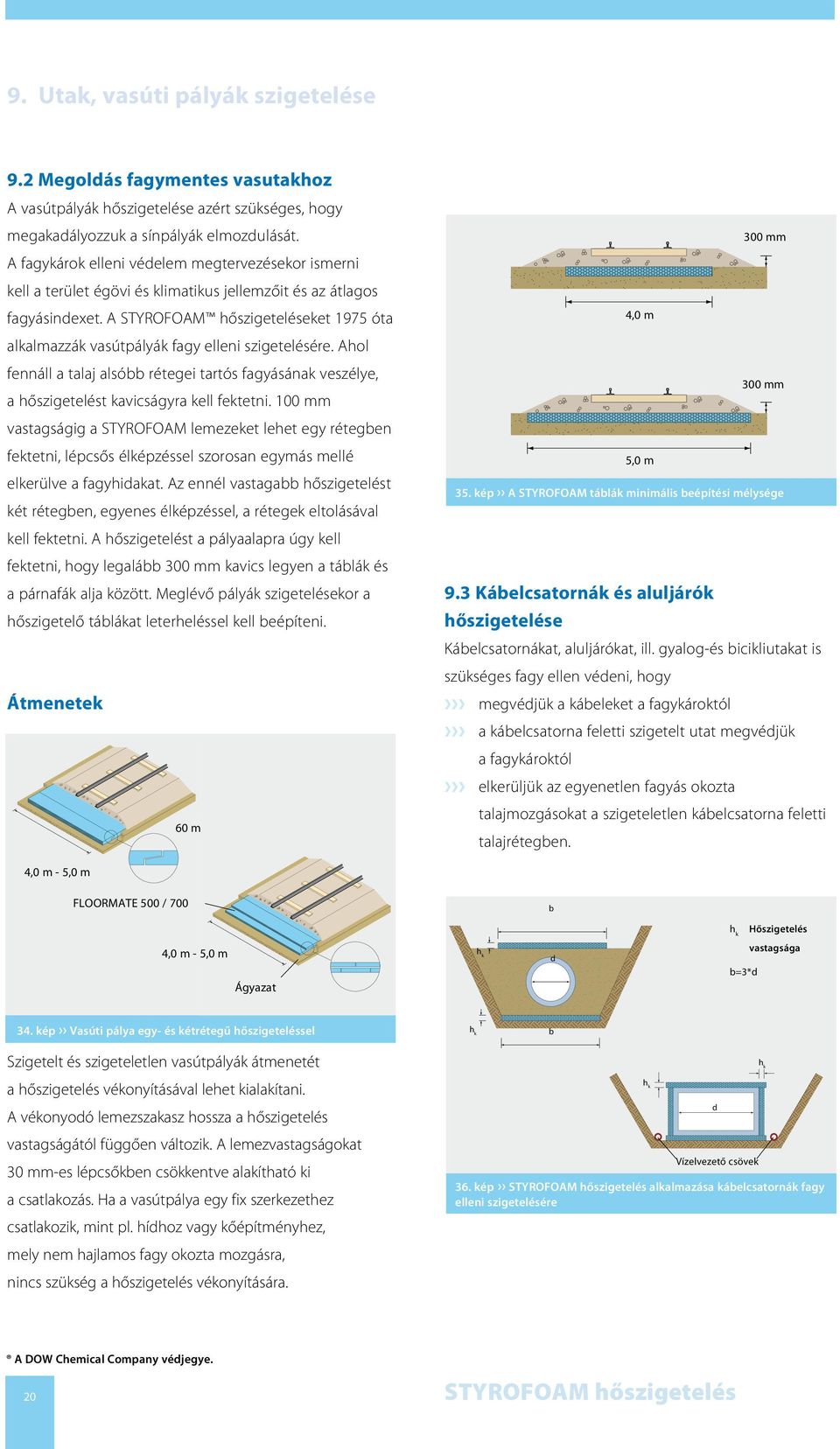 A STYROFOAM hőszigeteléseket 975 óta alkalmazzák vasútpályák fagy elleni szigetelésére. Ahol fennáll a talaj alsóbb rétegei tartós fagyásának veszélye, a hőszigetelést kavicságyra kell fektetni.