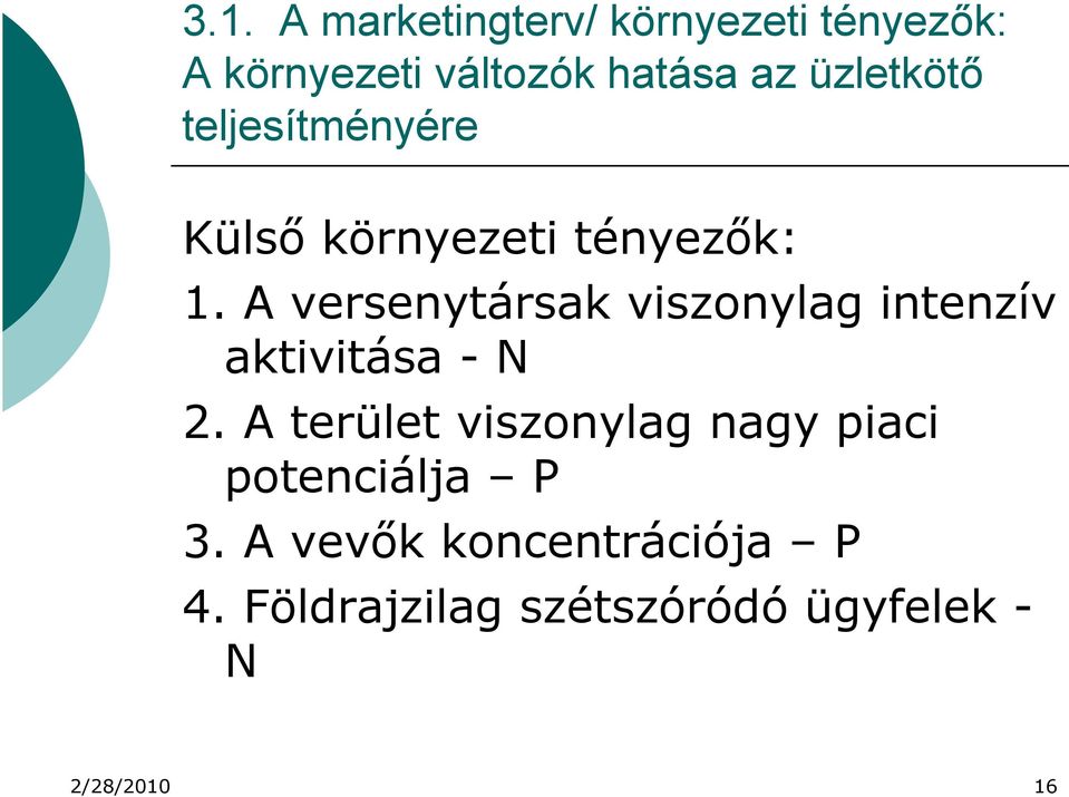 A versenytársak viszonylag intenzív aktivitása - N 2.