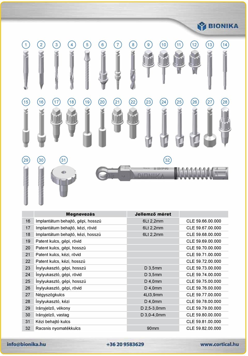 70.00.000 21 Patent kulcs, kézi, rövid CE 59.71.00.000 22 Patent kulcs, kézi, hosszú CE 59.72.00.000 23 Ínylyukasztó, gépi, hosszú D 3,5mm CE 59.73.00.000 24 Ínylyukasztó, gépi, rövid D 3,5mm CE 59.