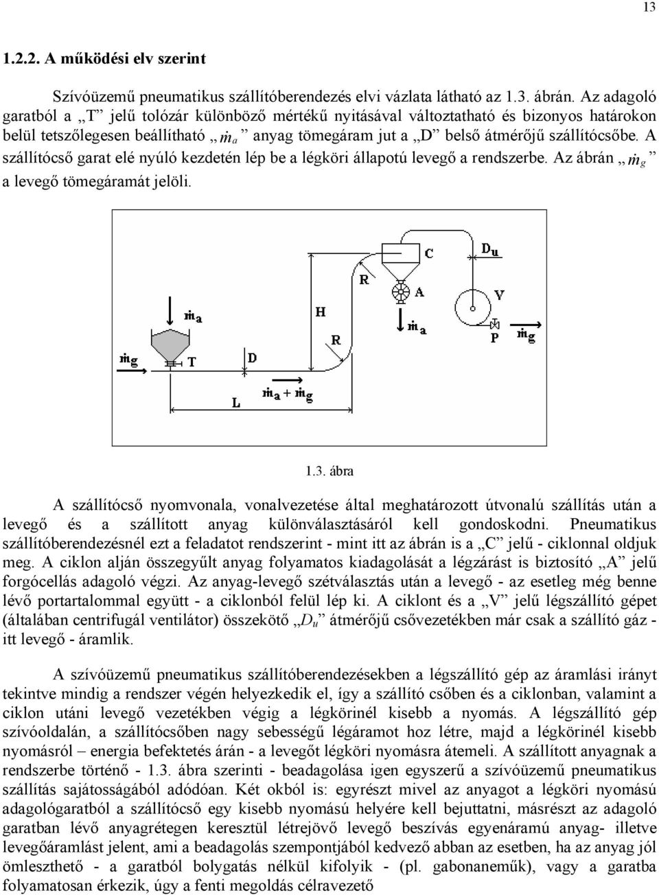 A szállítócső rt elé nyúló kezdetén lép be léköri állpotú leveő rendszerbe. Az ábrán m & leveő tömeármát jelöli. 1.