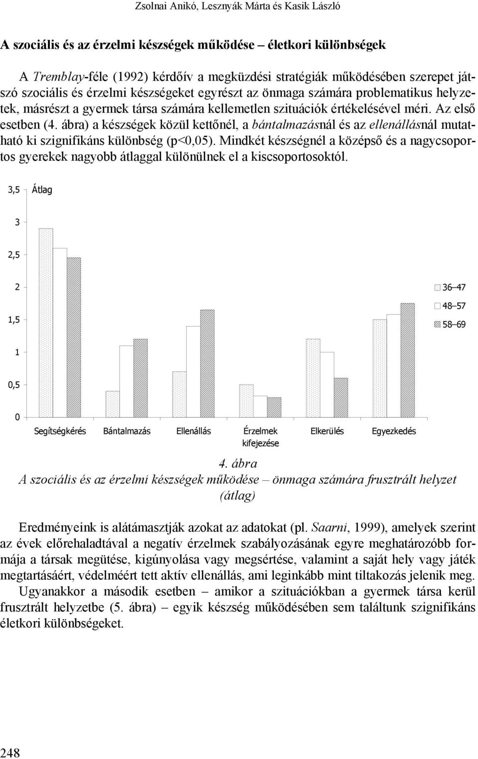 ábra) a készségek közül kettőnél, a bántalmazásnál és az ellenállásnál mutatható ki szignifikáns különbség (p<0,05).