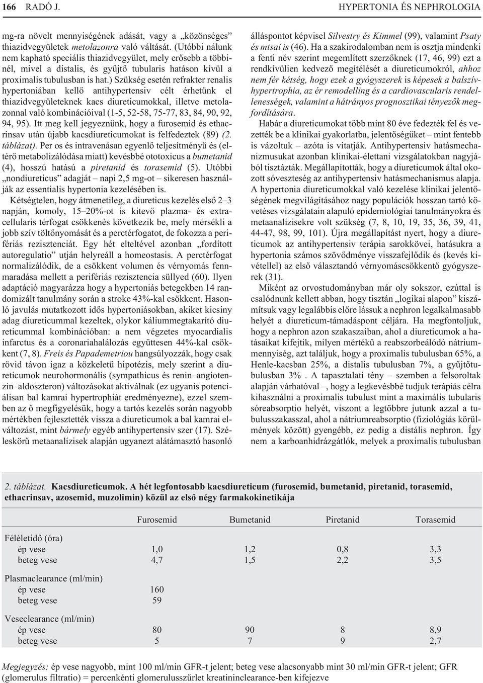 ) Szükség esetén refrakter renalis hypertoniában kellõ antihypertensiv célt érhetünk el thiazidvegyületeknek kacs diureticumokkal, illetve metolazonnal való kombinációival (1-5, 52-58, 75-77, 83, 84,
