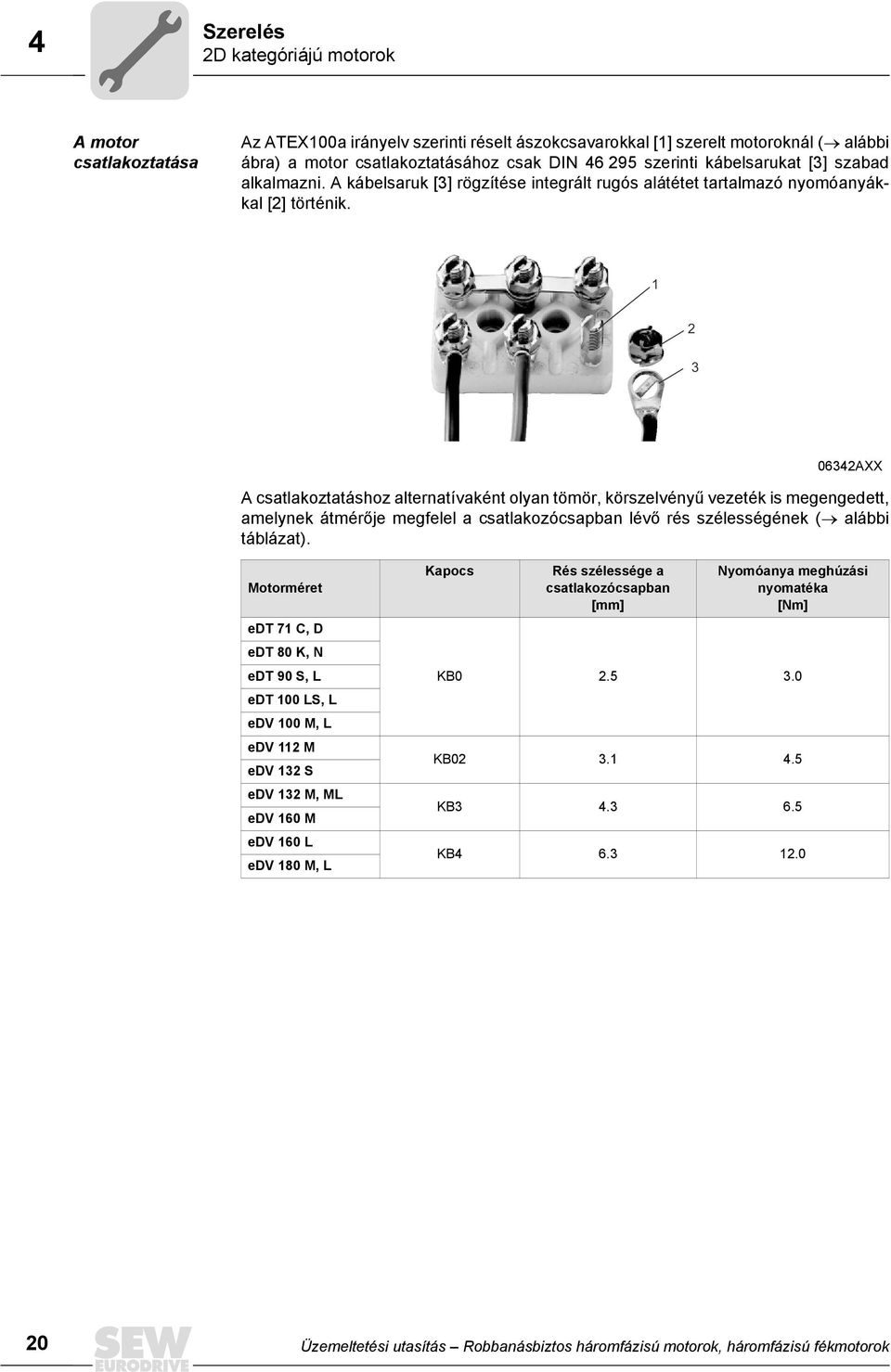 1 2 3 06342AXX A csatlakoztatáshoz alternatívaként olyan tömör, körszelvényű vezeték is megengedett, amelynek átmérője megfelel a csatlakozócsapban lévő rés szélességének ( alábbi táblázat).