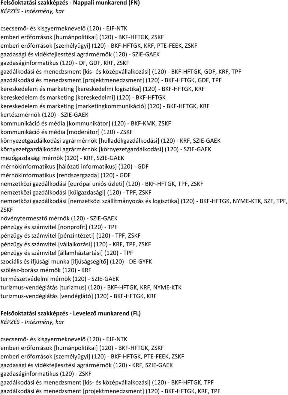 középvállalkozási] (120) - BKF-HFTGK, GDF, KRF, TPF gazdálkodási és menedzsment [projektmenedzsment] (120) - BKF-HFTGK, GDF, TPF kereskedelem és marketing [kereskedelmi logisztika] (120) - BKF-HFTGK,