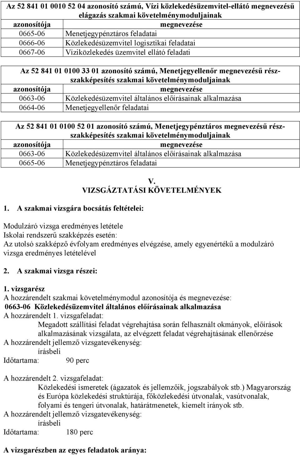 követelménymoduljainak azonosítója megnevezése 0663-06 Közlekedésüzemvitel általános előírásainak alkalmazása 0664-06 Menetjegyellenőr feladatai Az 52 841 01 0100 52 01 azonosító számú,