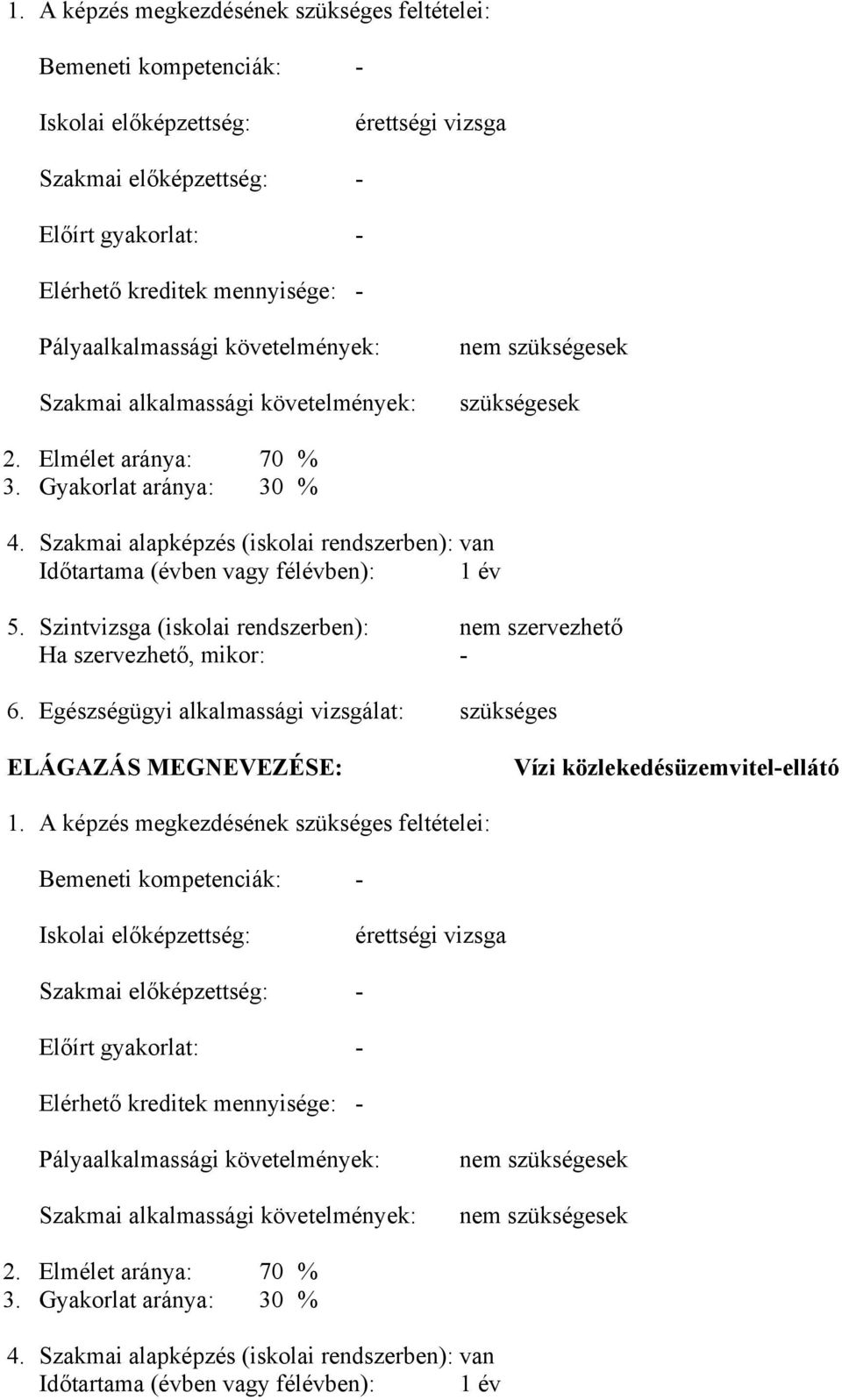 Szakmai alapképzés (iskolai rendszerben): van Időtartama (évben vagy félévben): 1 év 5. Szintvizsga (iskolai rendszerben): nem szervezhető Ha szervezhető, mikor: - 6.