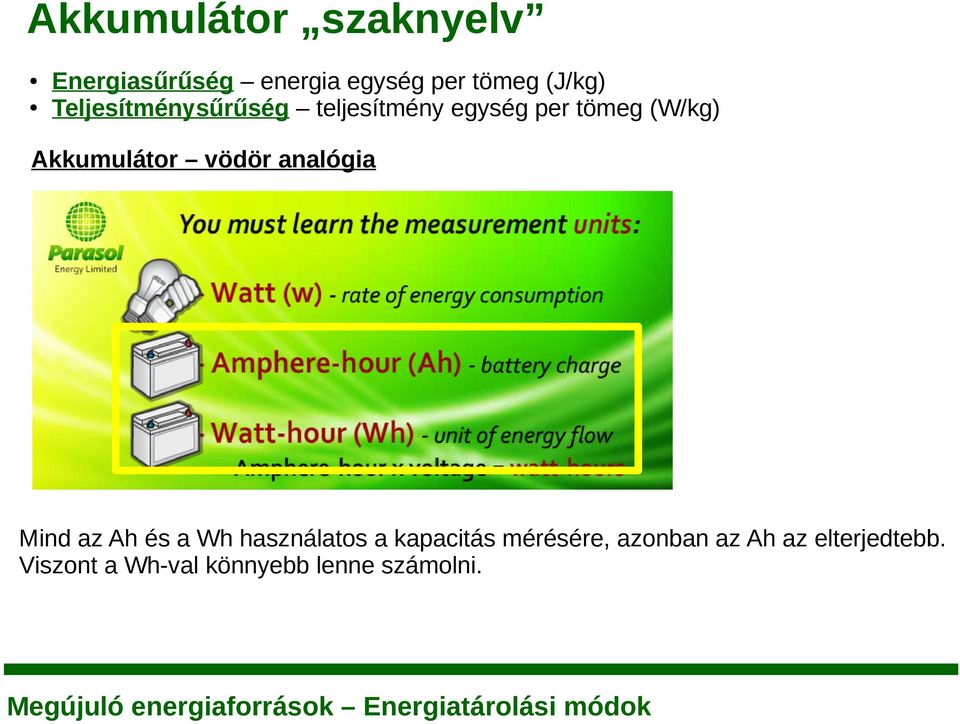 vödör analógia Mind az Ah és a Wh használatos a kapacitás mérésére,