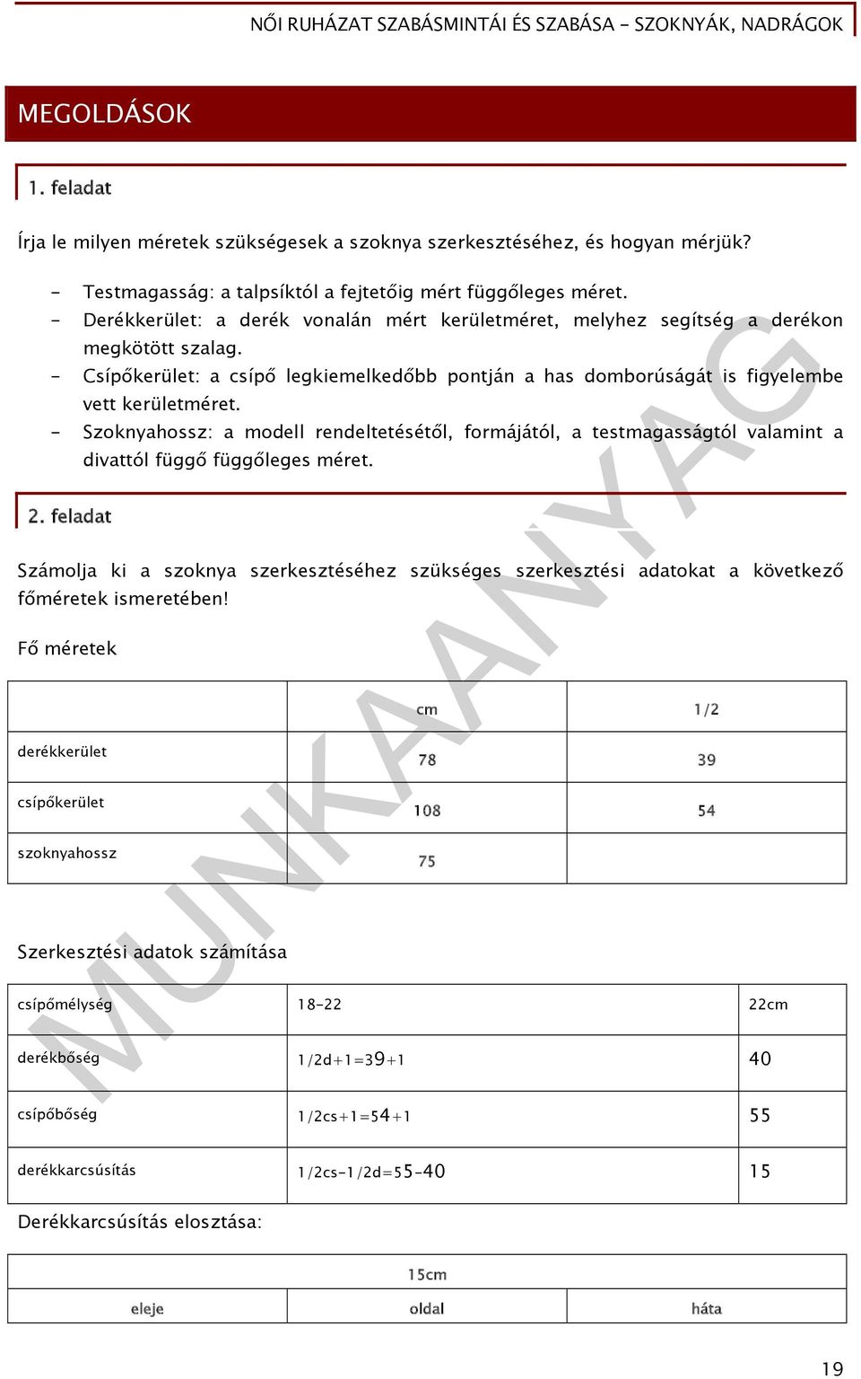 - Szoknyahossz: a modell rendeltetésétől, formájától, a testmagasságtól valamint a 2. feladat divattól függő függőleges méret.