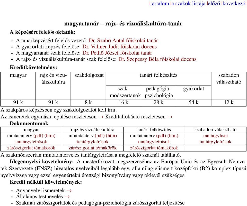 Pethő József főiskolai tanár - A rajz- és vizuáliskultúra-tanár szak felelőse: Dr.