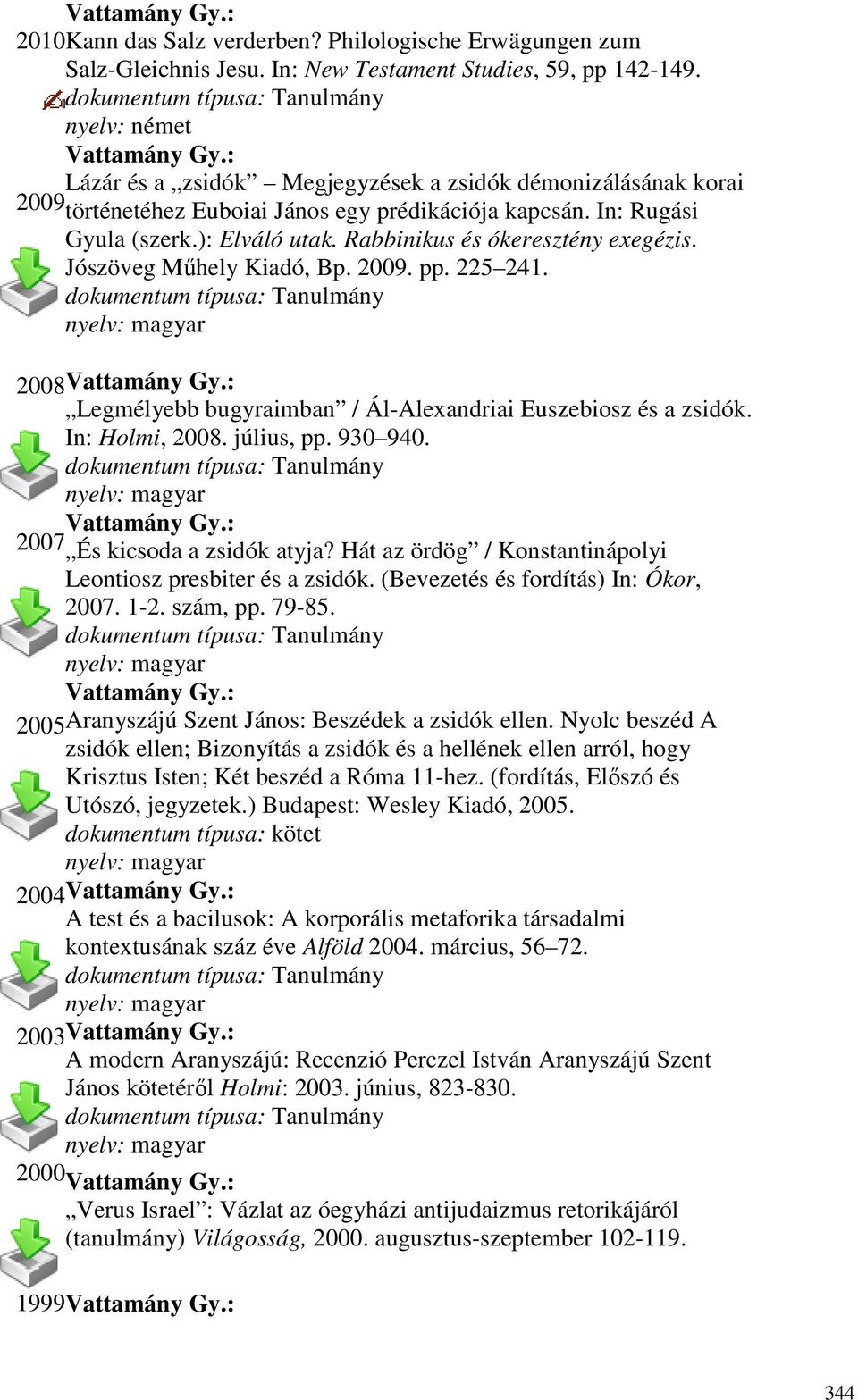 Rabbinikus és ókeresztény exegézis. Jószöveg Mőhely Kiadó, Bp. 2009. pp. 225 241. dokumentum típusa: Tanulmány nyelv: magyar 2008 Legmélyebb bugyraimban / Ál-Alexandriai Euszebiosz és a zsidók.
