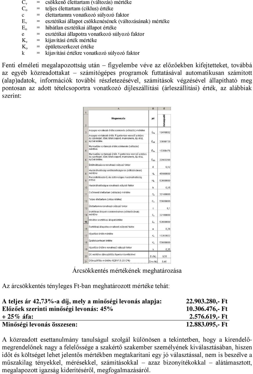 elméleti megalapozottság után figyelembe véve az előzőekben kifejtetteket, továbbá az egyéb közreadottakat számítógépes programok futtatásával automatikusan számított (alap)adatok, információk