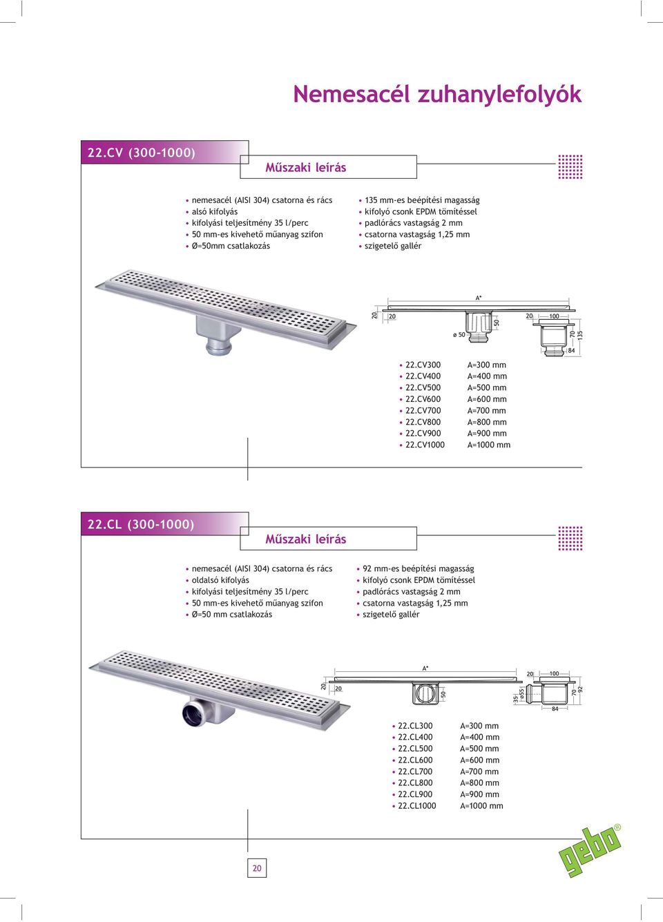 padlórács vastagság 2 mm csatorna vastagság 1,25 mm szigetelő gallér 22.CV300 A=300 mm 22.CV400 A=400 mm 22.CV500 A=500 mm 22.CV600 A=600 mm 22.CV700 A=700 mm 22.CV800 A=800 mm 22.CV900 A=900 mm 22.