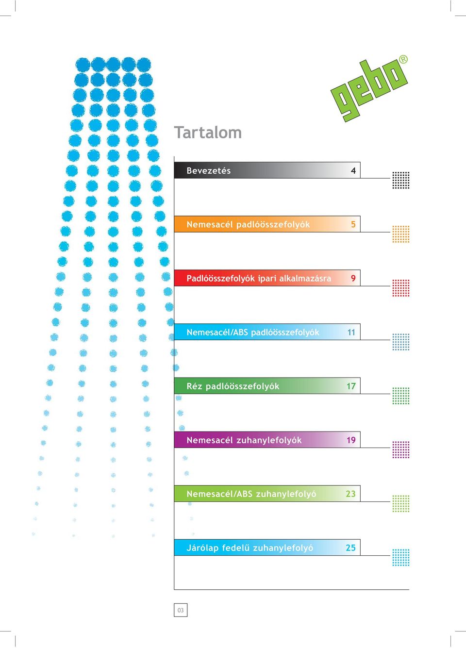 padlóösszefolyók 11 Réz padlóösszefolyók 17 Nemesacél