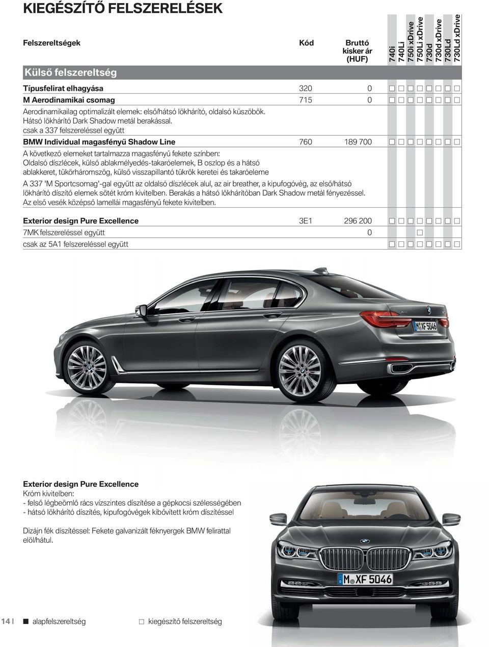 csak a 337 felszereléssel együtt BMW Individual magasfényű Shadow Line 760 189 700 A következő elemeket tartalmazza magasfényű fekete színben: Oldalsó díszlécek, külső ablakmélyedés-takaróelemek, B