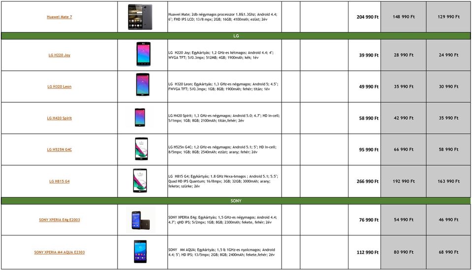 3mpx; 512MB; 4GB; 1900mAh; kék; 1év 39 990 Ft 28 990 Ft 24 990 Ft LG H320 Leon LG H320 Leon; Egykártyás; 1,3 GHz-es négymagos; Android 5; 4.5"; FWVGA TFT; 5/0.