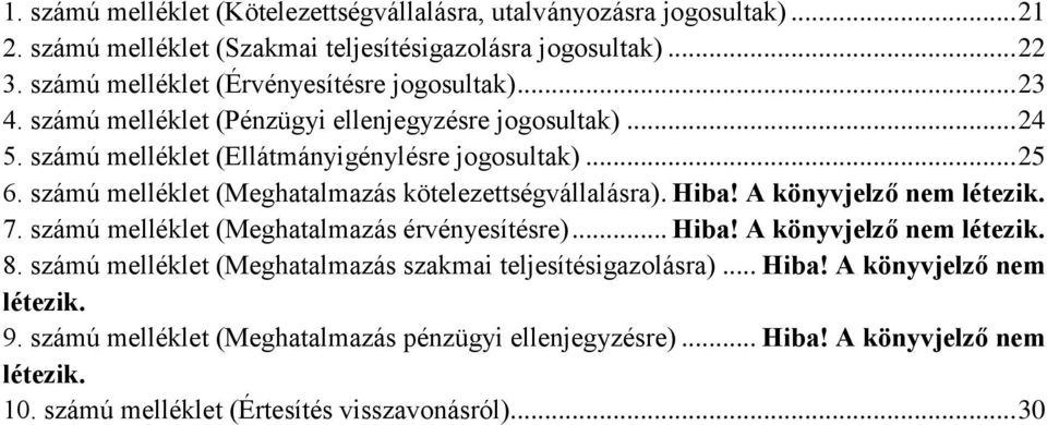 számú melléklet (Meghatalmazás kötelezettségvállalásra). Hiba! A könyvjelző nem létezik. 7. számú melléklet (Meghatalmazás érvényesítésre)... Hiba! A könyvjelző nem létezik. 8.