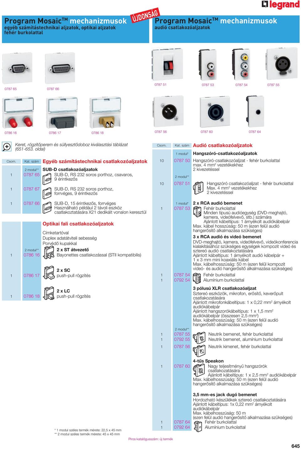 szám Egyéb számítástechnikai csatlakozóaljzatok SUB-D csatlakozóaljzatok 1 0787 65 SUB-D, RS 232 soros porthoz, csavaros, 9 érintkezôs 1 0787 67 SUB-D, RS 232 soros porthoz, forrvéges, 9 érintkezôs 1