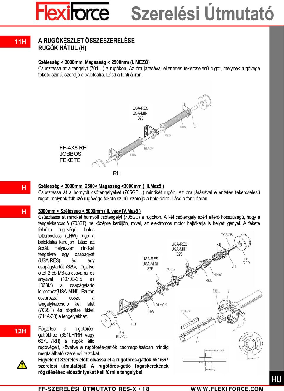 USA-RES USA-MINI 325 FF-4X8 RH JOBBOS FEKETE RH H H Szélesség < 3000mm, 2500< Magasság <3000mm ( III.Mező ) Csúsztassa át a hornyolt csőtengelyeket (705GB ) mindkét rugón.