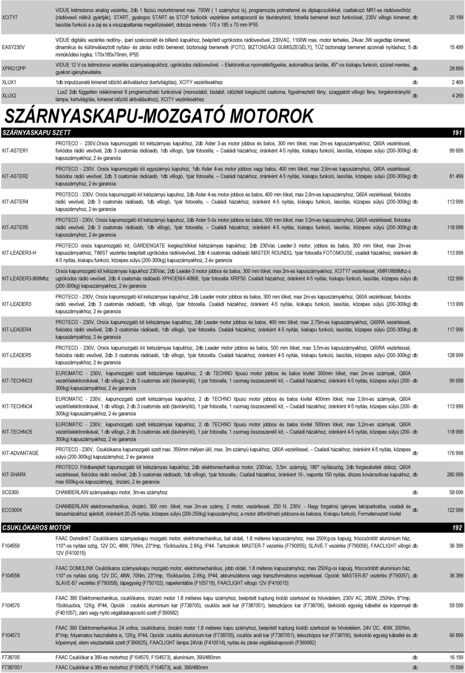 táviránytóról, fotcella bemenet teszt funkcióval, 230V villogó kimenet, db 20 199 lassítás funkció a a zaj és a visszapattanás megelőzéséért, doboza mérete: 170 x 185 x 70 mm IP55 EASY230V XPRG12PP