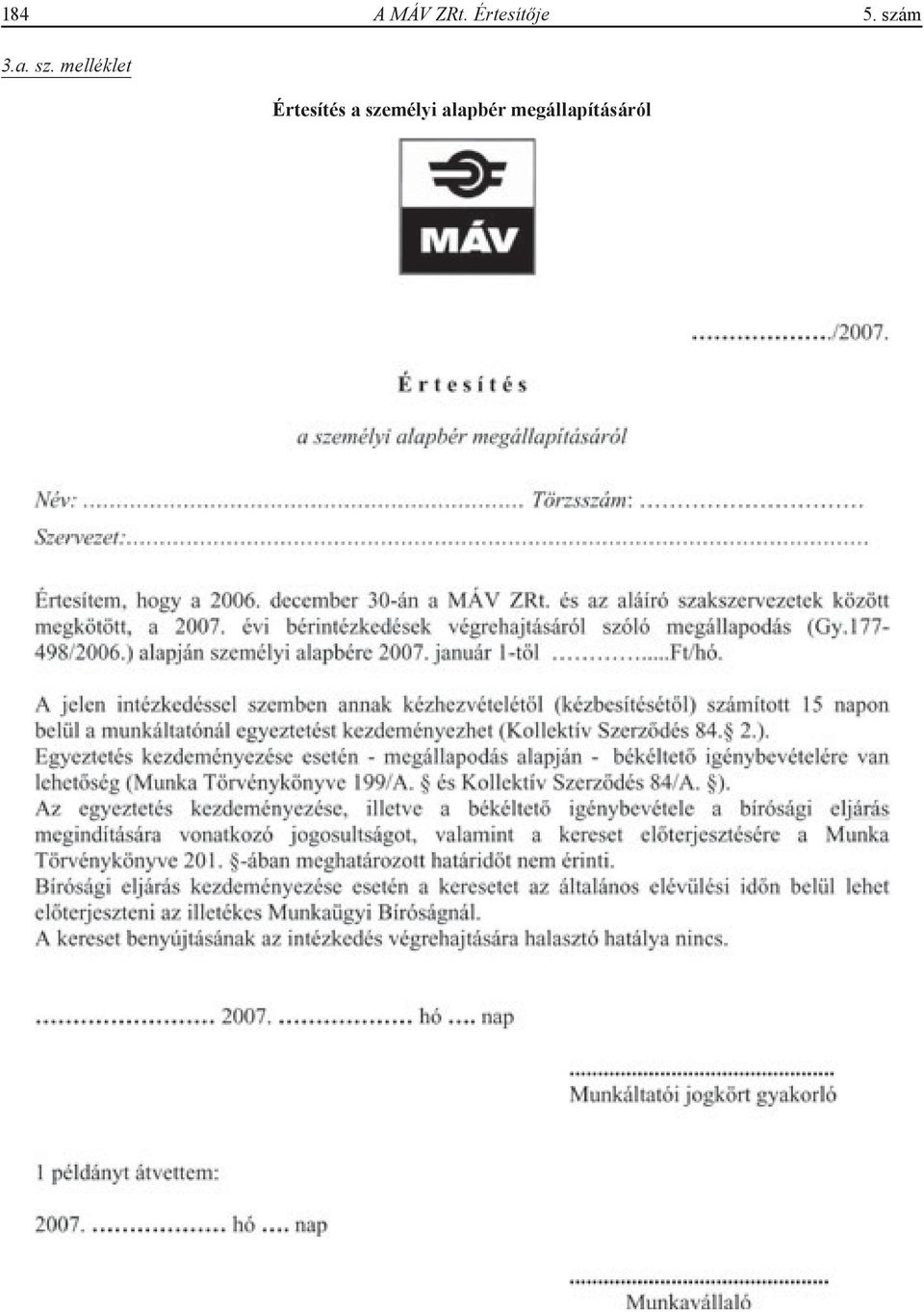 sz. melléklet Értesítés