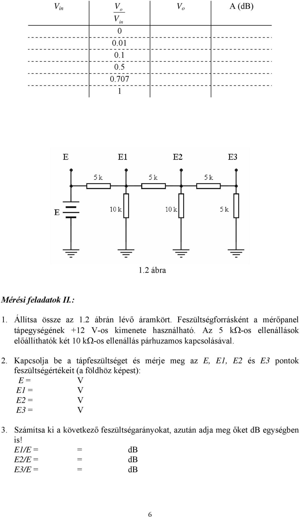 Az 5 kω-os ellenállások előállíthatók két 10 kω-os ellenállás párhuzamos kapcsolásával. 2.