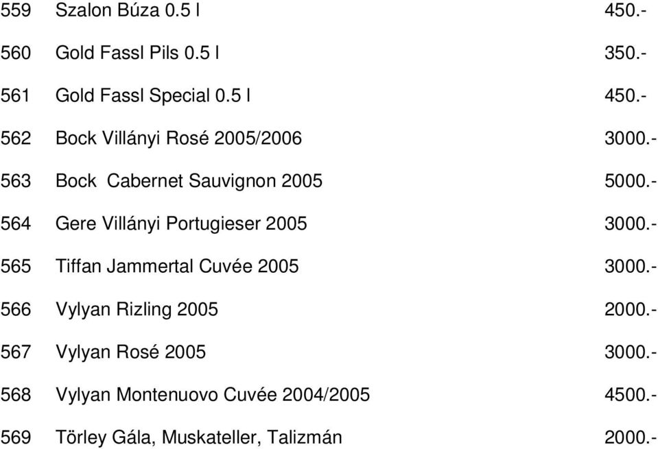 - 565 Tiffan Jammertal Cuvée 2005 3000.- 566 Vylyan Rizling 2005 2000.- 567 Vylyan Rosé 2005 3000.