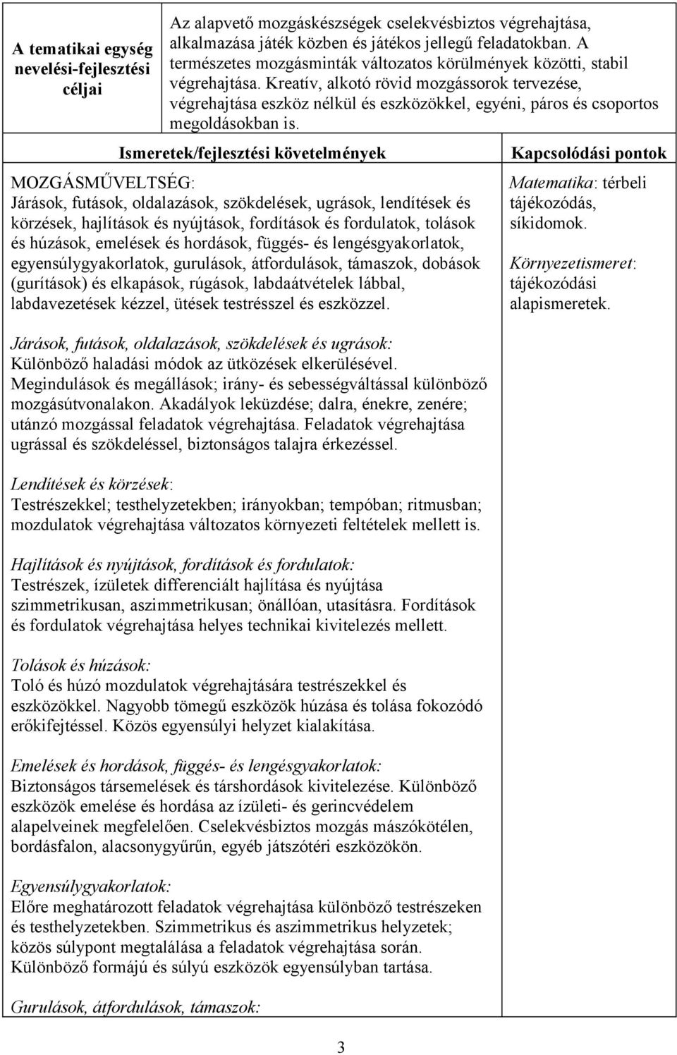 Kreatív, alkotó rövid mozgássorok tervezése, végrehajtása eszköz nélkül és eszközökkel, egyéni, páros és csoportos megoldásokban is.