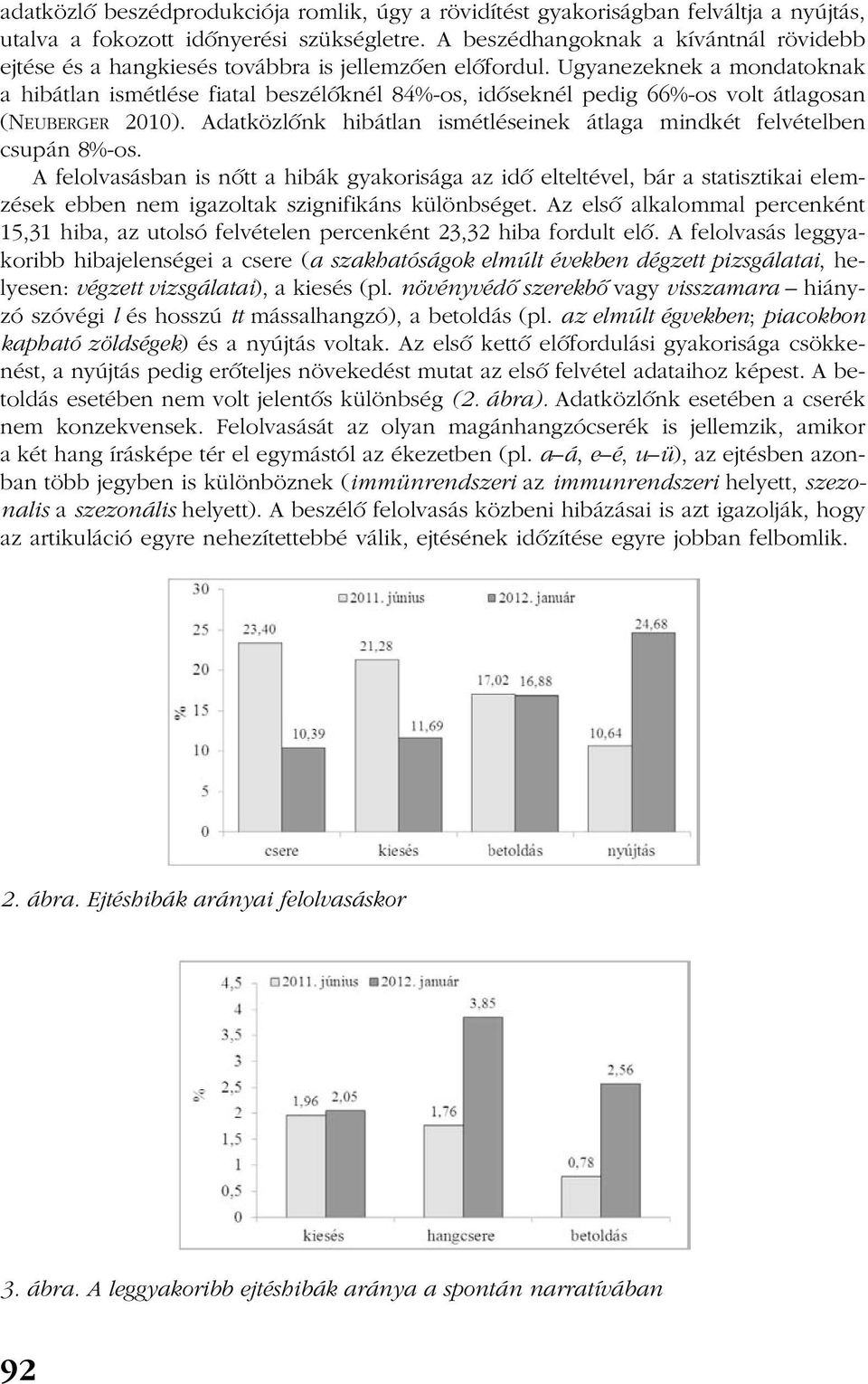 Ugyanezeknek a mondatoknak a hibátlan ismétlése fiatal beszélõknél 84%-os, idõseknél pedig 66%-os volt átlagosan (NEUBERGER 2010).