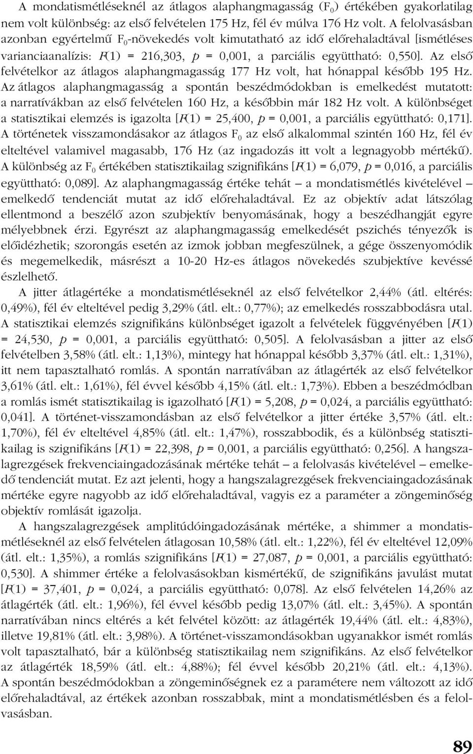 Az elsõ felvételkor az átlagos alaphangmagasság 177 Hz volt, hat hónappal késõbb 195 Hz.