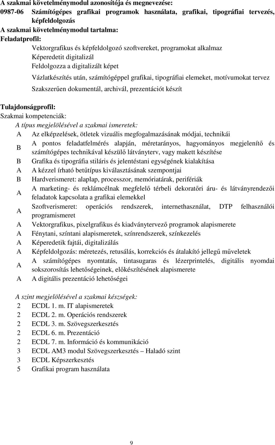 elemeket, motívumokat tervez Szakszerűen dokumentál, archivál, prezentációt készít Tulajdonságprofil: Szakmai kompetenciák: A típus megjelölésével a szakmai ismeretek: A Az elképzelések, ötletek
