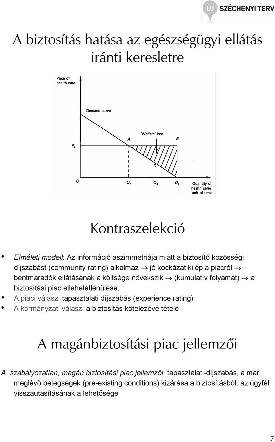 A piaci válasz: tapasztalati díjszabás (experience rating) A kormányzati válasz: a biztosítás kötelezıvé tétele A magánbiztosítási piac jellemzõi A szabályozatlan,