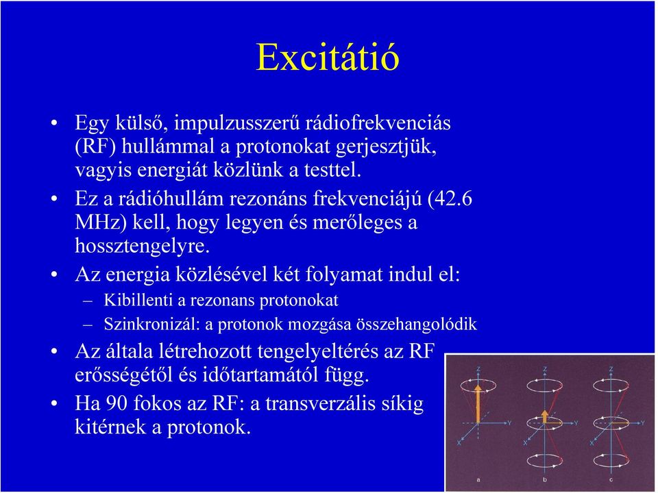 Az energia közlésével két folyamat indul el: Kibillenti a rezonans protonokat Szinkronizál: a protonok mozgása