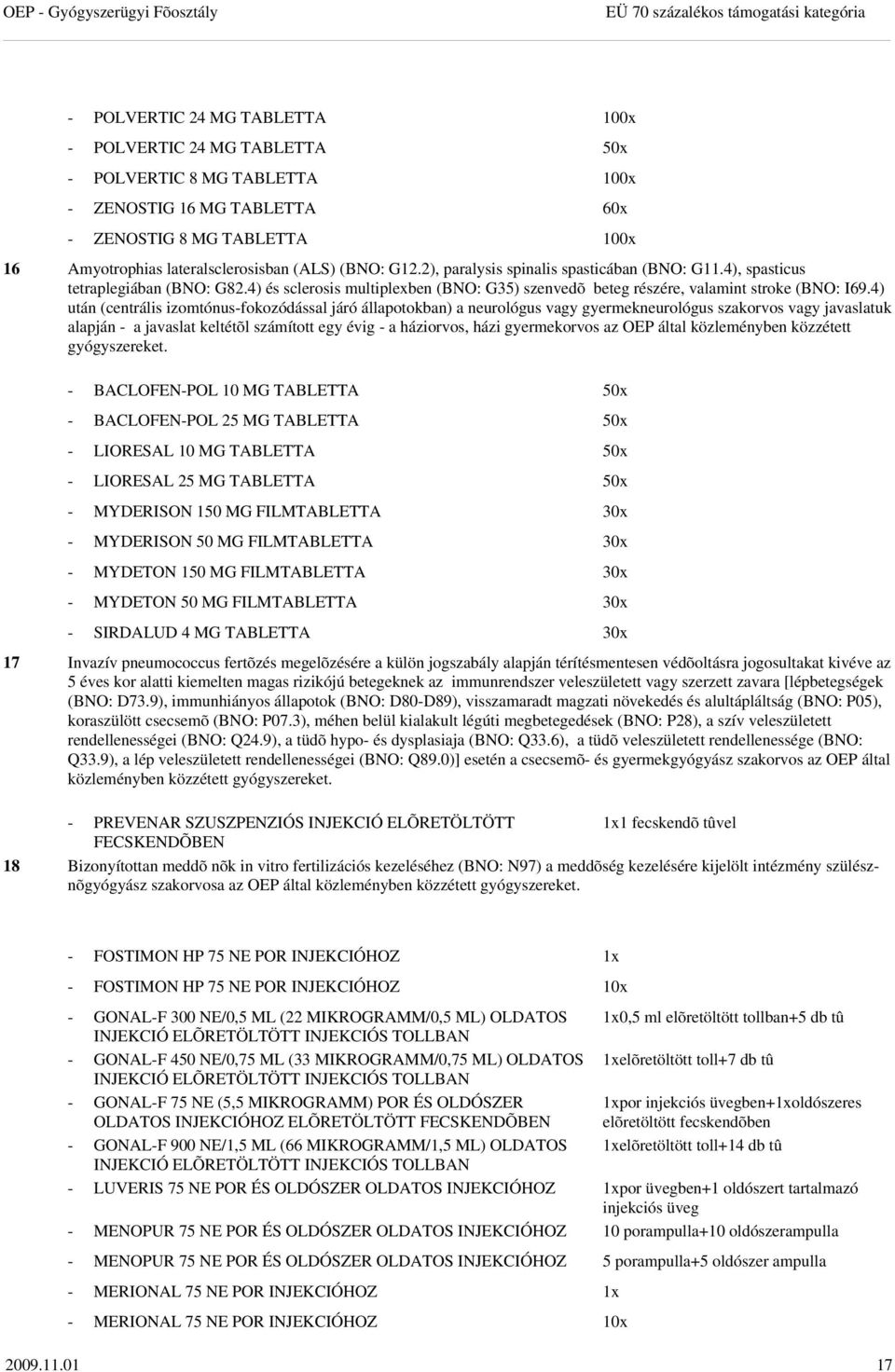 4) és sclerosis multiplexben (BNO: G35) szenvedõ beteg részére, valamint stroke (BNO: I69.